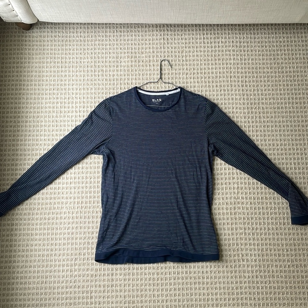 Blue Long Sleeve Shirt With White Stripes